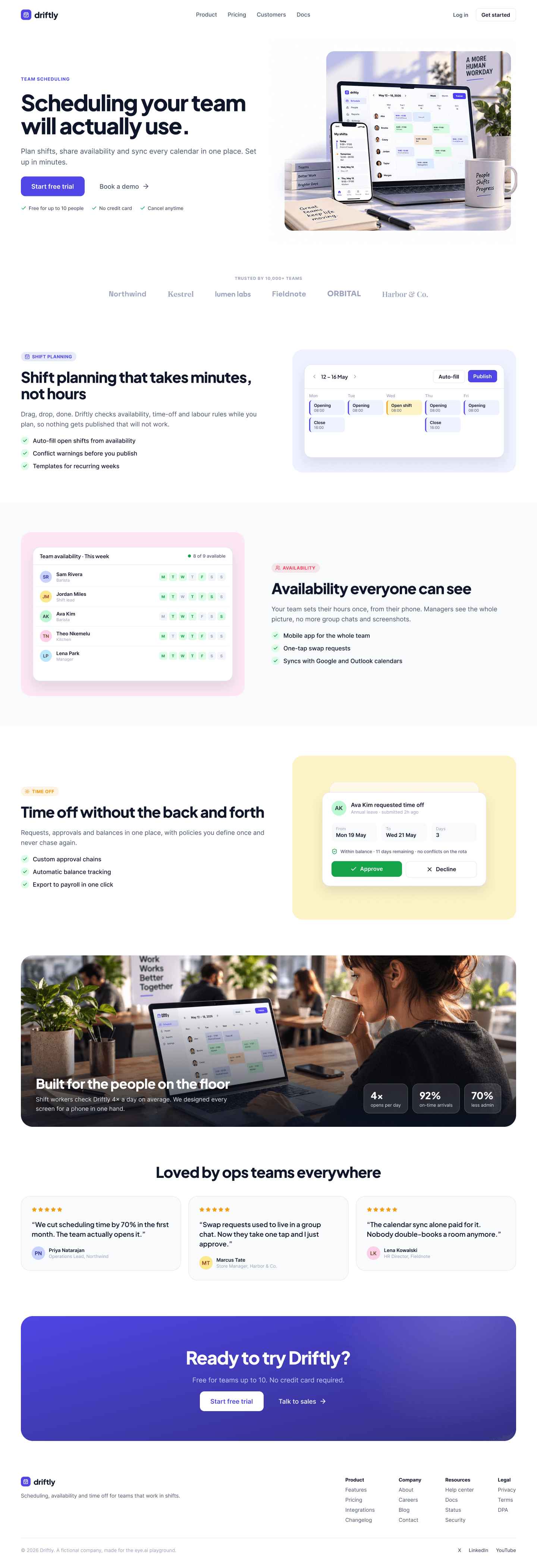 A sample landing page design