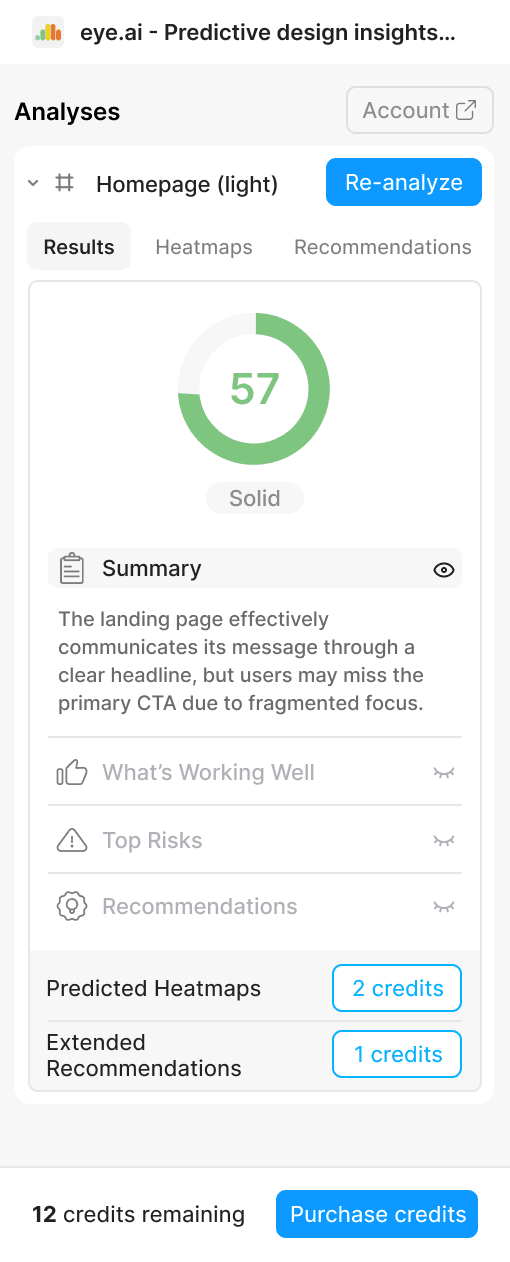 Unified Score result in the eye.ai Figma plugin